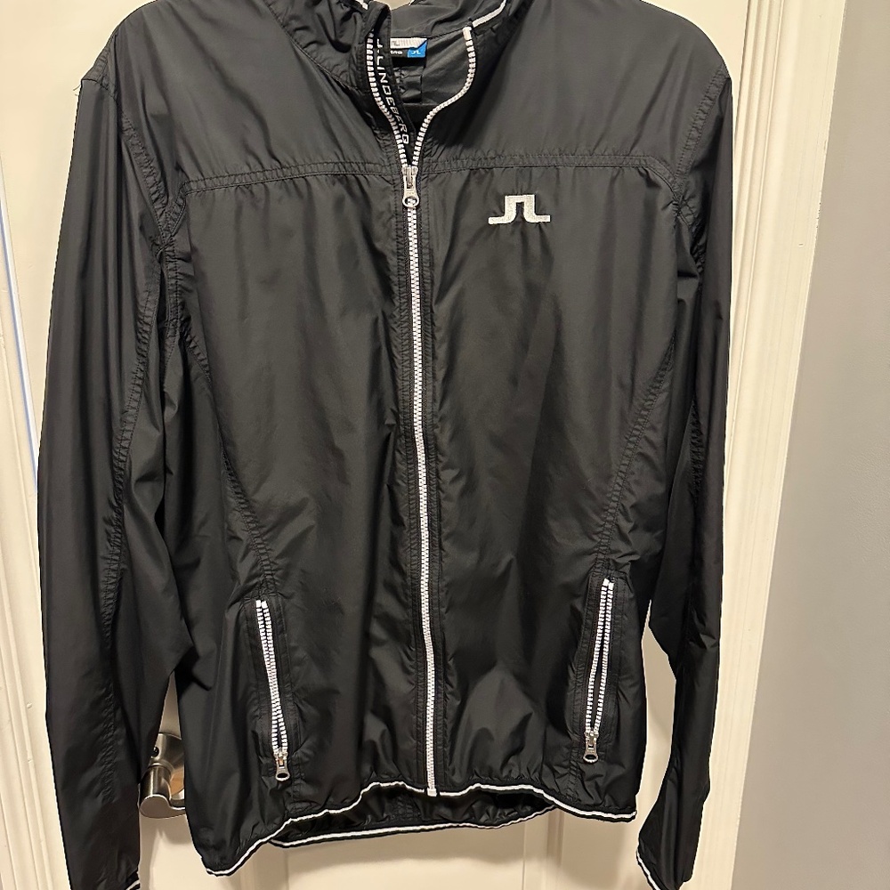 WOW; Three J Lindberg Zip Windbreaker Jackets, Black, White, and Blue